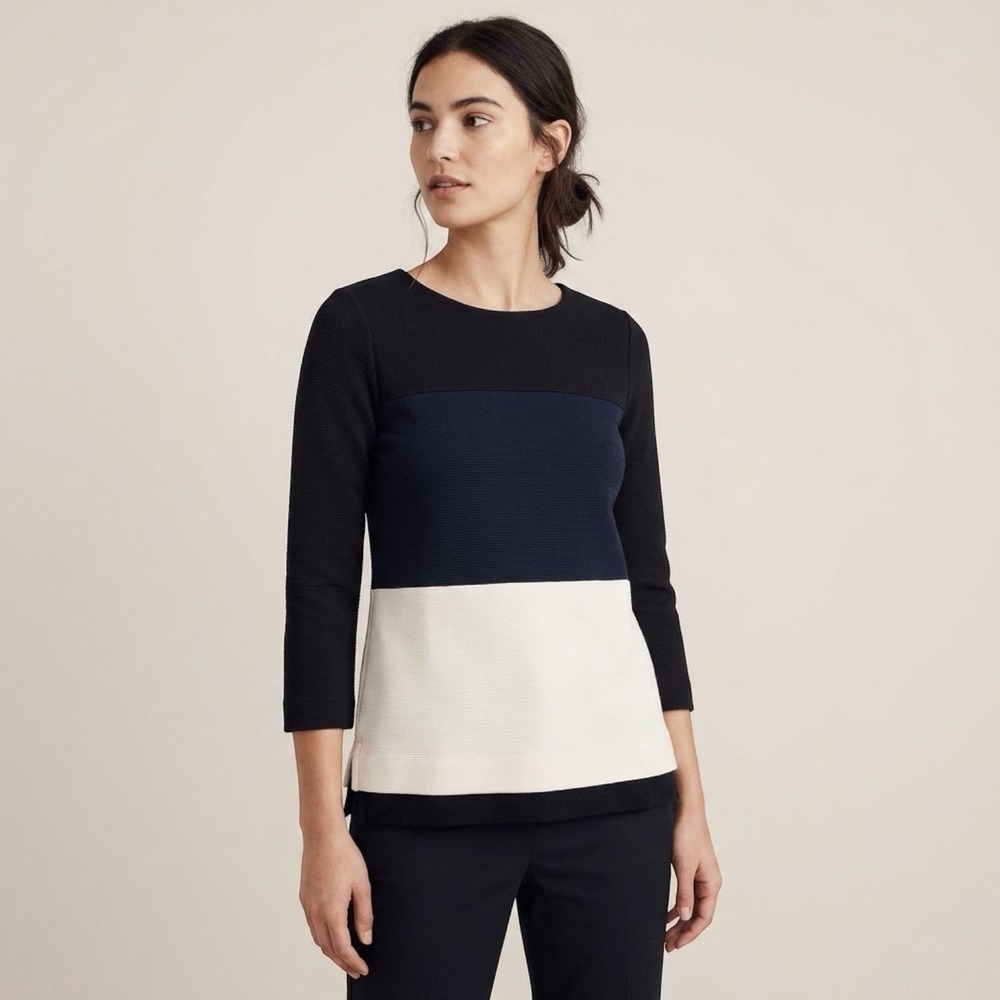 Madewell Colorblock Ribbed Ponte Tunic Top Black Navy Cream Women's Size S